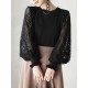 Original Loose Hollow Lace Round-Neck Long Puff Sleeves Sweater Pullovers