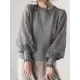 Original Loose Hollow Lace Round-Neck Long Puff Sleeves Sweater Pullovers