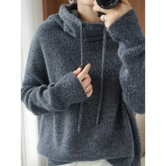 Casual Loose 3 Colors Hooded Long Sleeves Sweater Top