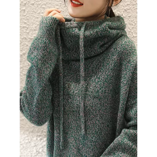 Casual Loose 3 Colors Hooded Long Sleeves Sweater Top