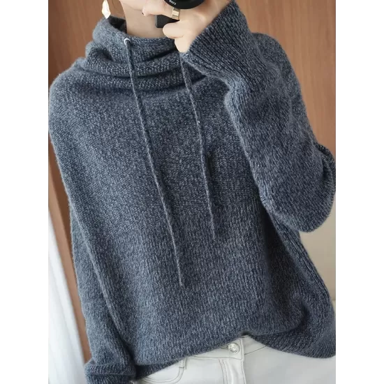 Casual Loose 3 Colors Hooded Long Sleeves Sweater Top