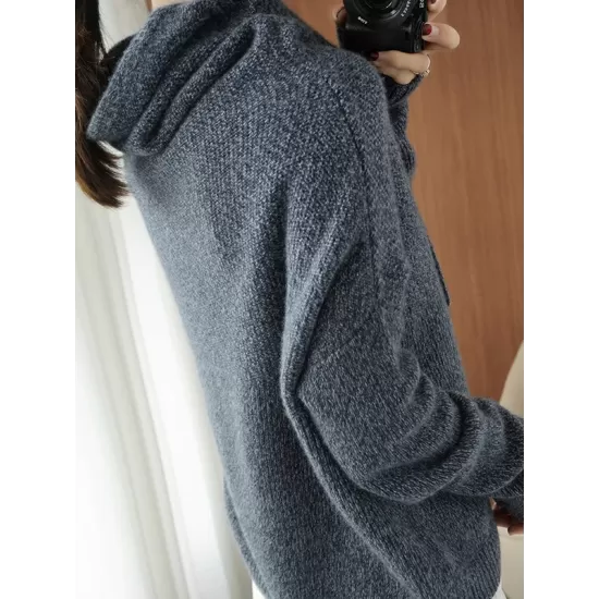 Casual Loose 3 Colors Hooded Long Sleeves Sweater Top