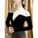 Vintage Contrast Color High-Neck Long Sleeves Pullover