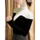 Vintage Contrast Color High-Neck Long Sleeves Pullover