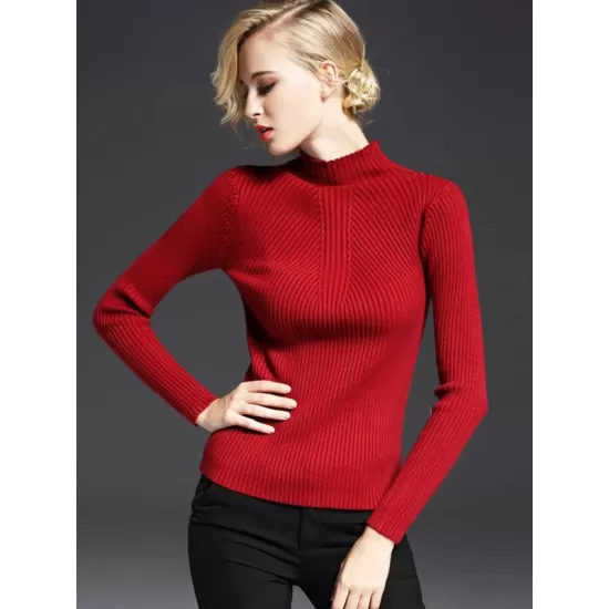 7 Colors Simple Knitting Solid Color High-Neck Sweater