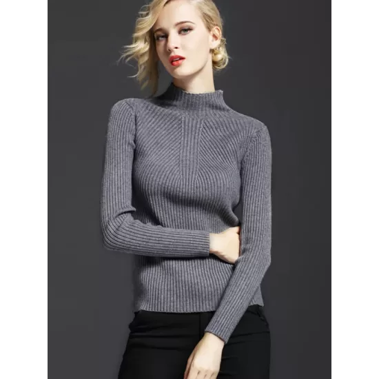 7 Colors Simple Knitting Solid Color High-Neck Sweater