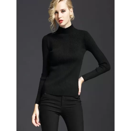 7 Colors Simple Knitting Solid Color High-Neck Sweater