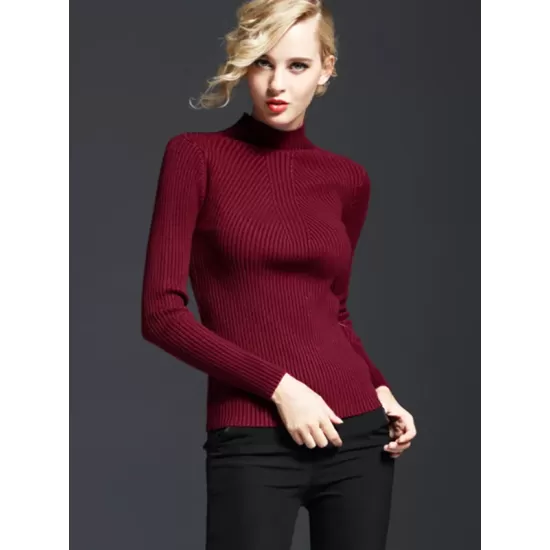 7 Colors Simple Knitting Solid Color High-Neck Sweater