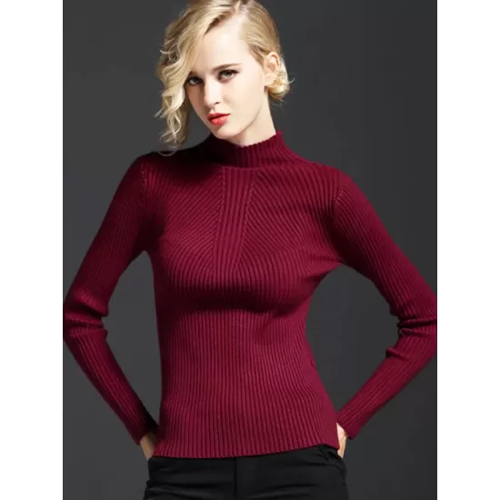 7 Colors Simple Knitting Solid Color High-Neck Sweater