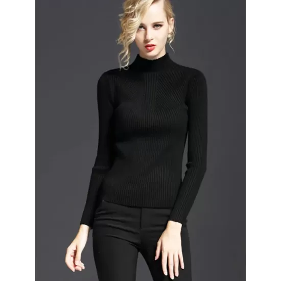 7 Colors Simple Knitting Solid Color High-Neck Sweater