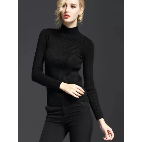 7 Colors Simple Knitting Solid Color High-Neck Sweater