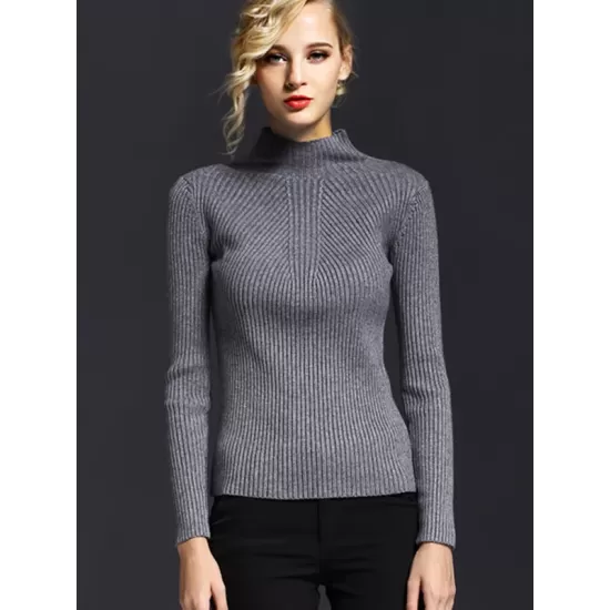 7 Colors Simple Knitting Solid Color High-Neck Sweater