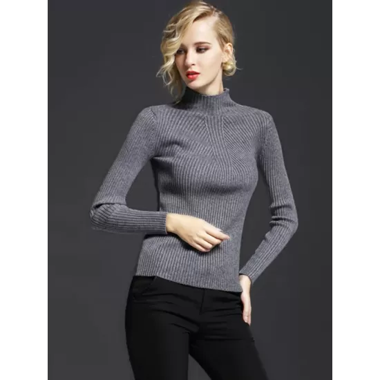 7 Colors Simple Knitting Solid Color High-Neck Sweater