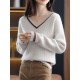 Urban Loose Long Sleeves Contrast Color V-Neck Sweater Tops