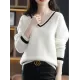 Urban Loose Long Sleeves Contrast Color V-Neck Sweater Tops