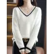 Urban Loose Long Sleeves Contrast Color V-Neck Sweater Tops