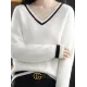 Urban Loose Long Sleeves Contrast Color V-Neck Sweater Tops