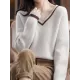 Urban Loose Long Sleeves Contrast Color V-Neck Sweater Tops