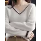 Urban Loose Long Sleeves Contrast Color V-Neck Sweater Tops