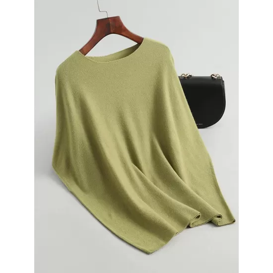 Solid Color Half Sleeves Loose Off-The-Shoulder Sweater Tops Pullovers Knitwear