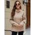 Simple Long Sleeves Loose Jacquard Solid Color High-Neck Sweater Tops