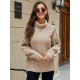 Simple Long Sleeves Loose Jacquard Solid Color High-Neck Sweater Tops