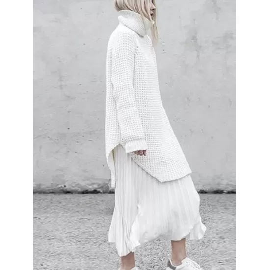 Loose Solid Knitting High-neck Long Sweater