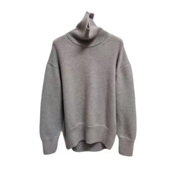 Casual Loose Long Sleeves Solid Color High-Neck Sweater Tops