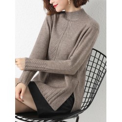 Loose Split-Side Solid Color Half Turtleneck Sweater Tops