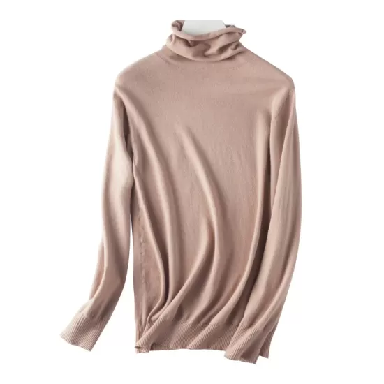 Simple Loose Long Sleeves Solid Color High-Neck Sweater Tops