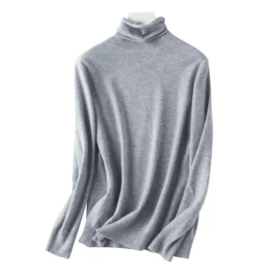 Simple Loose Long Sleeves Solid Color High-Neck Sweater Tops