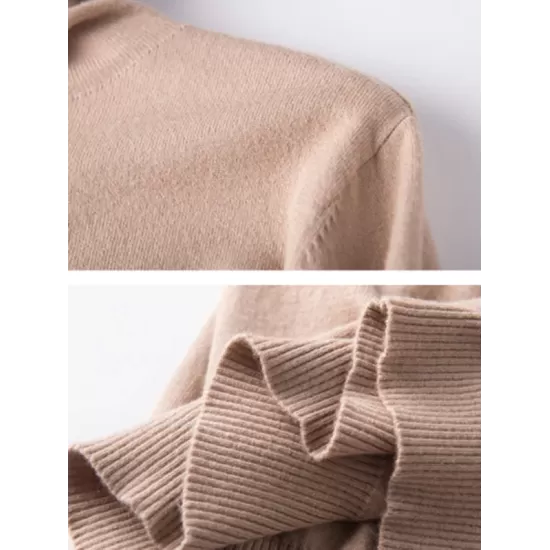 Simple Loose Long Sleeves Solid Color High-Neck Sweater Tops