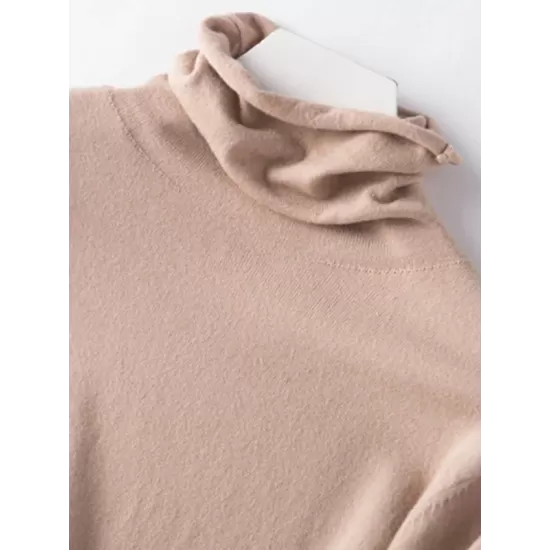 Simple Loose Long Sleeves Solid Color High-Neck Sweater Tops