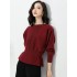 Casual Long Sleeves Solid Color Boat Neck Tunic Sweater Tops