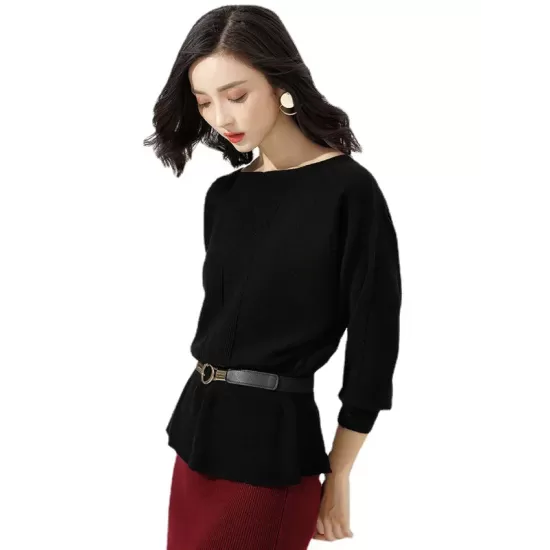 Casual Long Sleeves Solid Color Boat Neck Tunic Sweater Tops