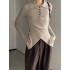 Asymmetric Buttoned Hollow Long Sleeves Skinny Lapel Sweater Pullovers Knitwear