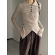 Asymmetric Buttoned Hollow Long Sleeves Skinny Lapel Sweater Pullovers Knitwear