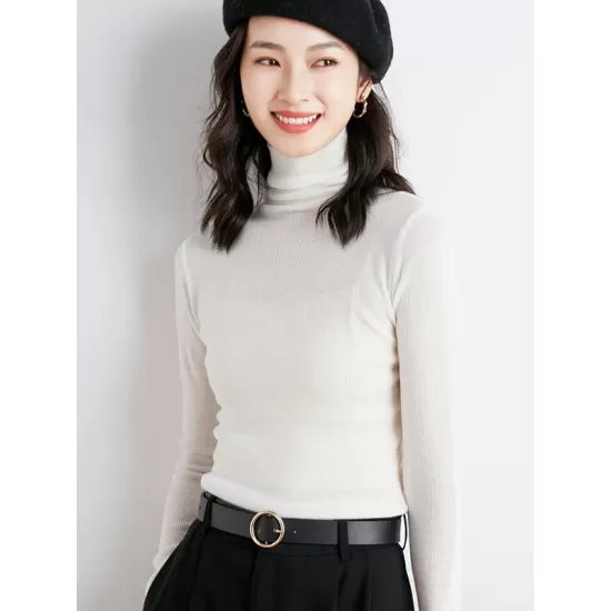 Simple Skinny Long Sleeves Solid Color High-Neck Sweater Tops Pullovers