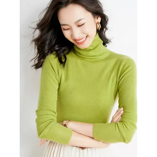 Simple Skinny Long Sleeves Solid Color High-Neck Sweater Tops Pullovers