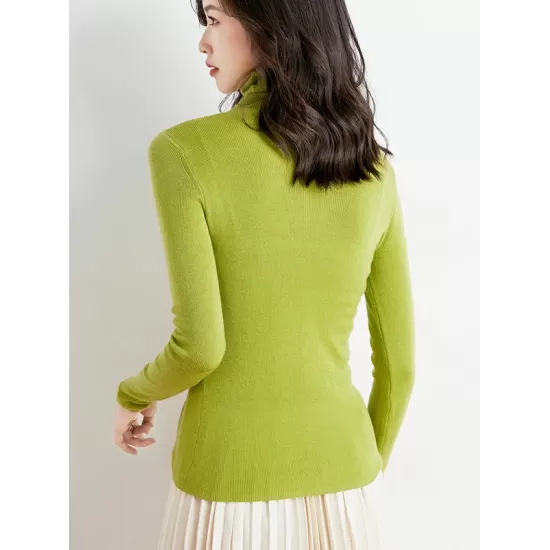 Simple Skinny Long Sleeves Solid Color High-Neck Sweater Tops Pullovers