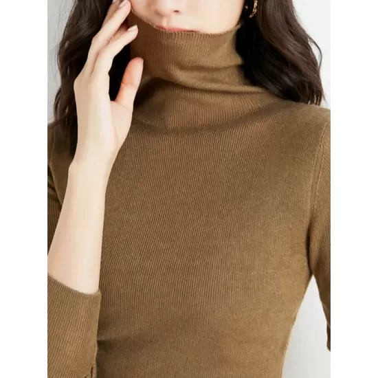 Simple Skinny Long Sleeves Solid Color High-Neck Sweater Tops Pullovers