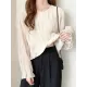 Pleated Solid Color Flared Sleeves Loose Round-Neck T-Shirts