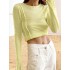 Pleated Solid Color Long Sleeves Skinny Round-Neck T-Shirts