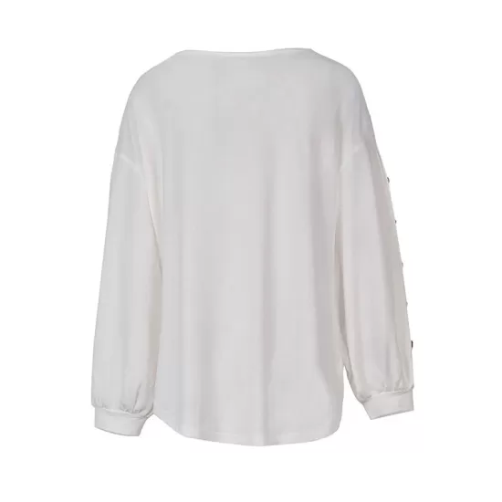 Simple Loose Long Sleeves Solid Color Round-Neck T-Shirts Tops