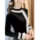 Ruffled Split-Joint Velvet Long Sleeves Skinny Mock Neck T-Shirts Tops