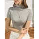 Casual Skinny Short Sleeves Solid Color High-Neck T-Shirts Tops