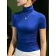 Casual Skinny Short Sleeves Solid Color High-Neck T-Shirts Tops