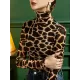 Leopard Long Sleeves Skinny High-neck T-Shirts Tops