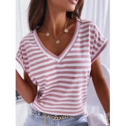 Casual Loose Striped V-Neck T-Shirts Tops