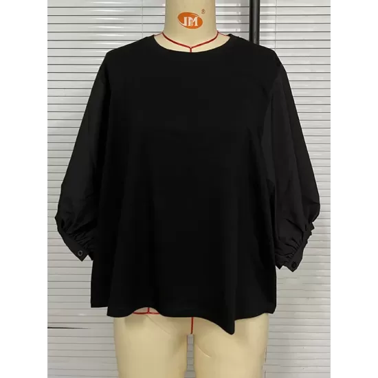 Split-Joint Half Sleeves Loose Round-Neck T-Shirts